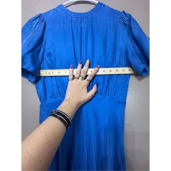 NWOT Dissh Campbell Cobalt Blue High Neck Waist Pleated Maxi Dress Women's 4US - Picture 5 of 12